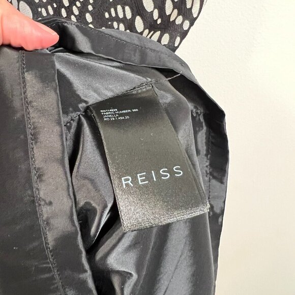 Reiss Janella Ruched Dress Size 4 Black Bonded Lace Career Event Wedding Guest - Picture 9 of 10